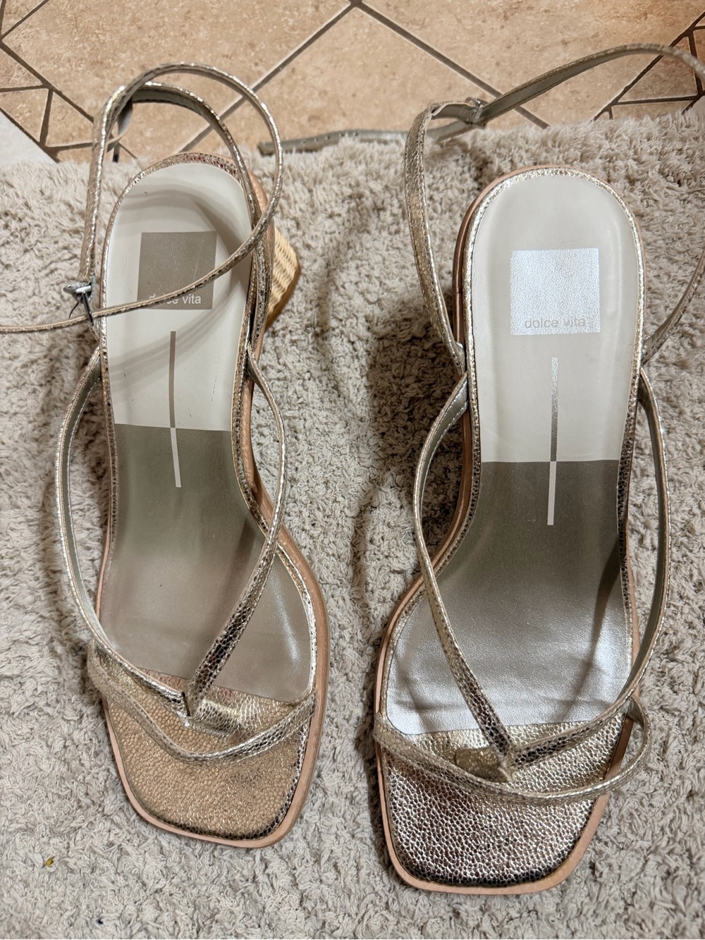 Dolce Vita Metallic Gold Strappy Square-Toe Heels